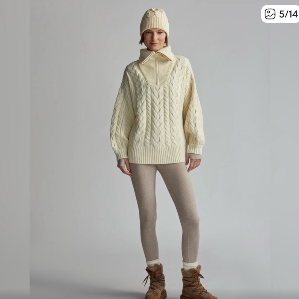 Varley Women's Cream Cable Knit Turtleneck Sweater